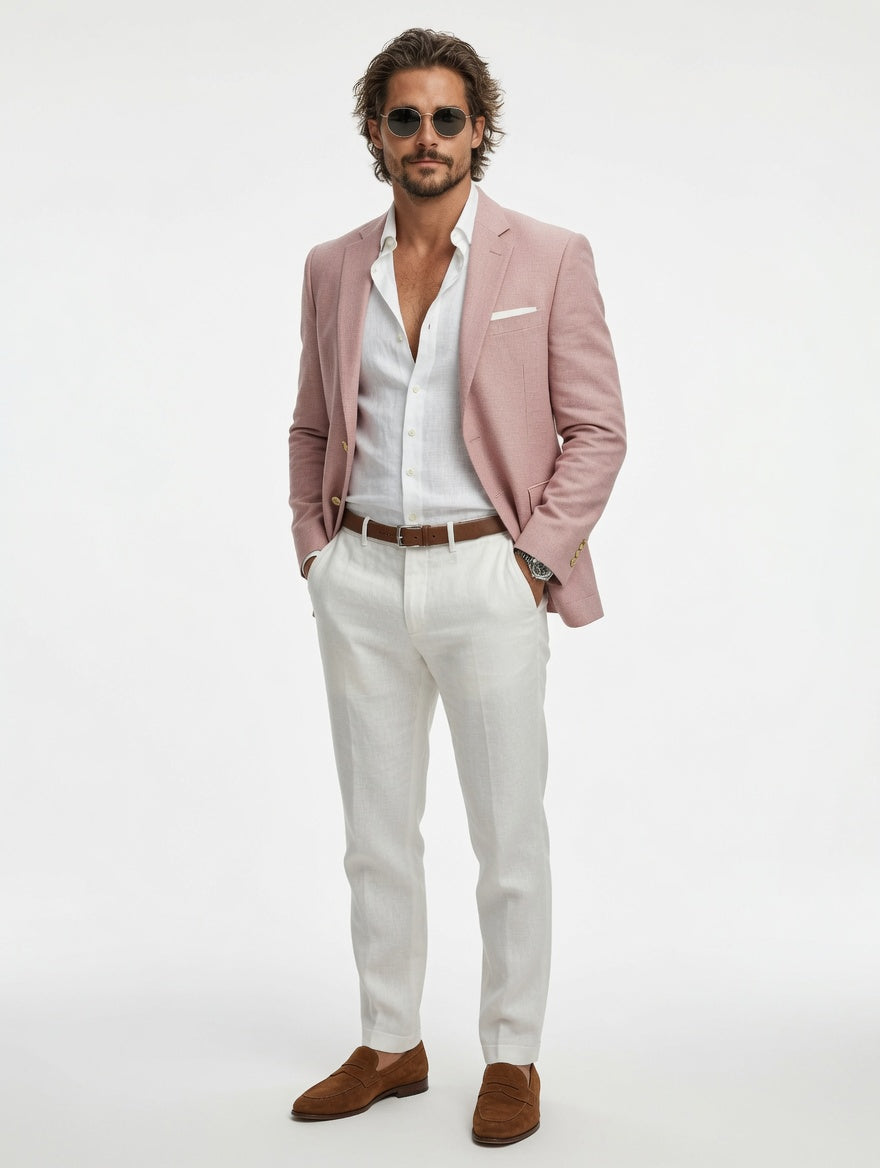 Męska marynarka z dekoltem V i lnianą fakturą