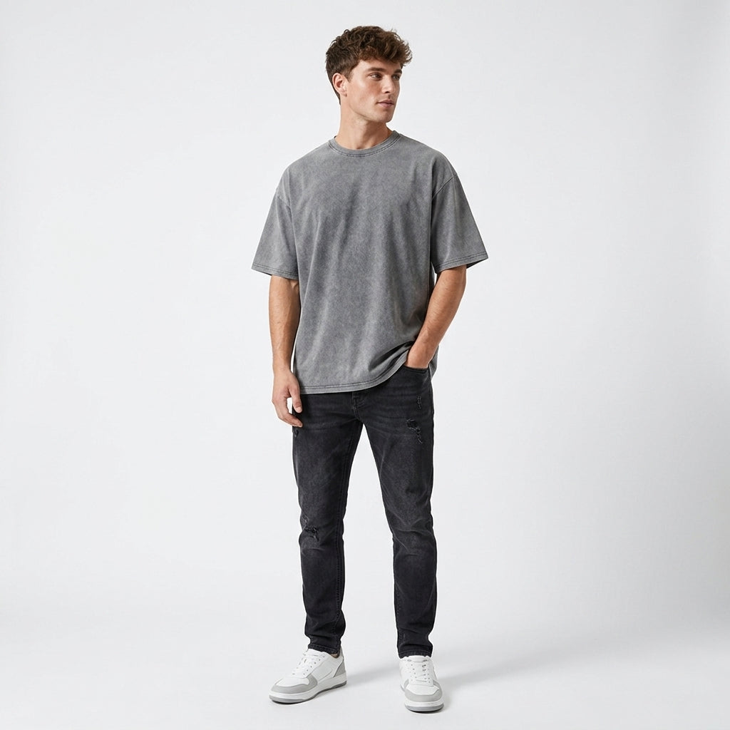 Oversizowy t-shirt męski w stylu vintage z krótkim rękawem