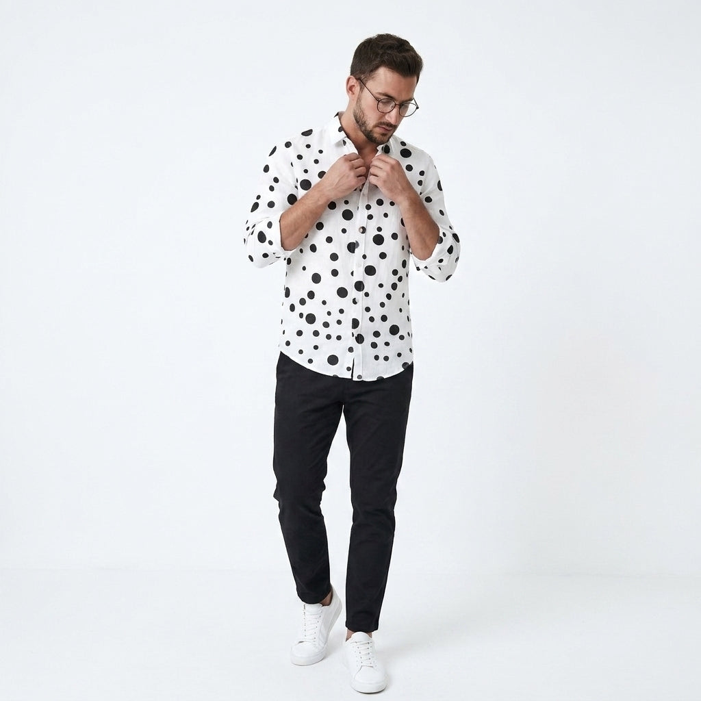 Koszula męska w grochy z długim rękawem smart casual