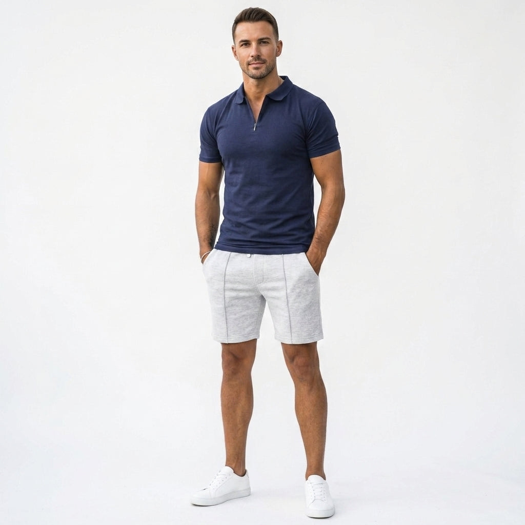 Koszulka polo męska na zamek slim fit z krótkim rękawem