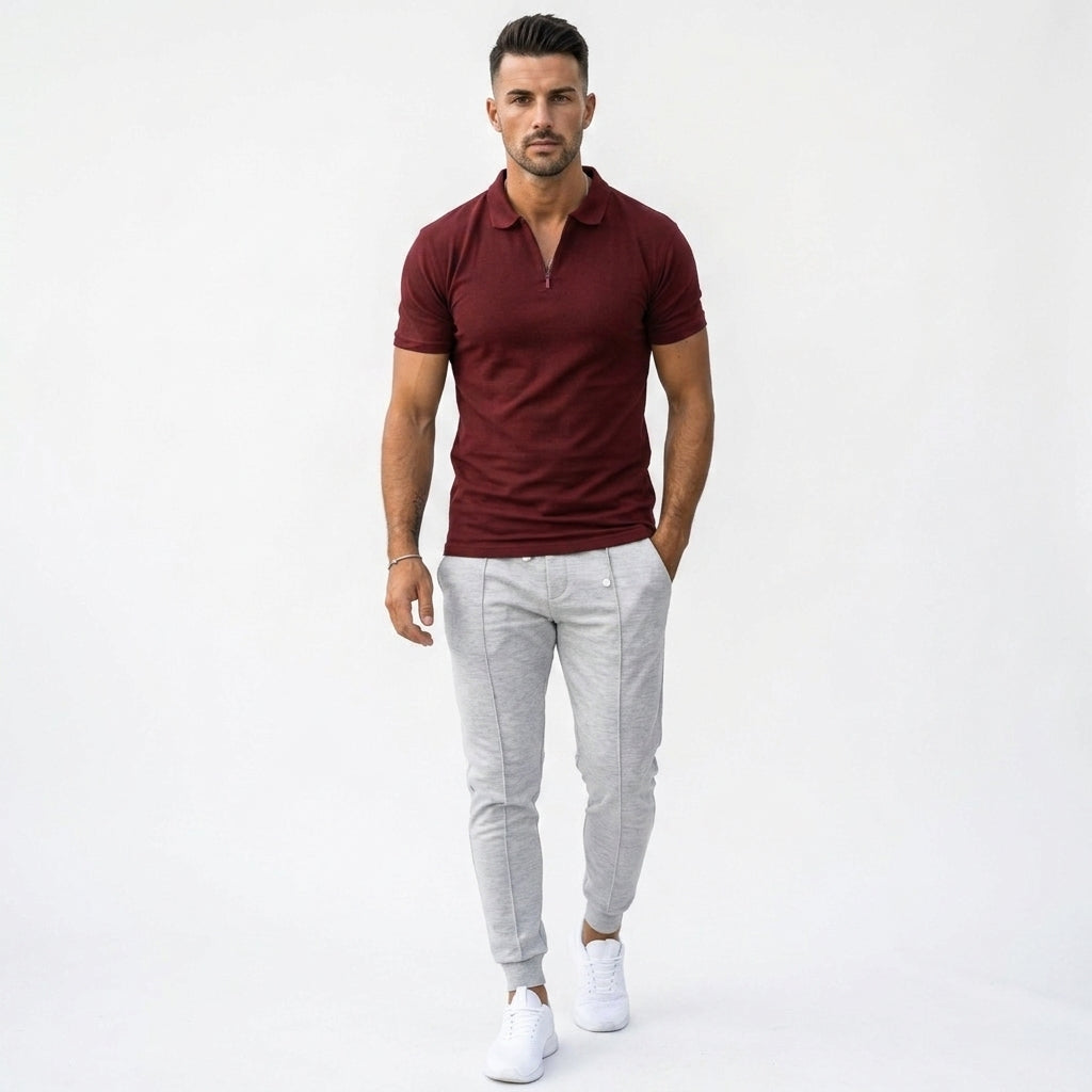 Koszulka polo męska na zamek slim fit z krótkim rękawem