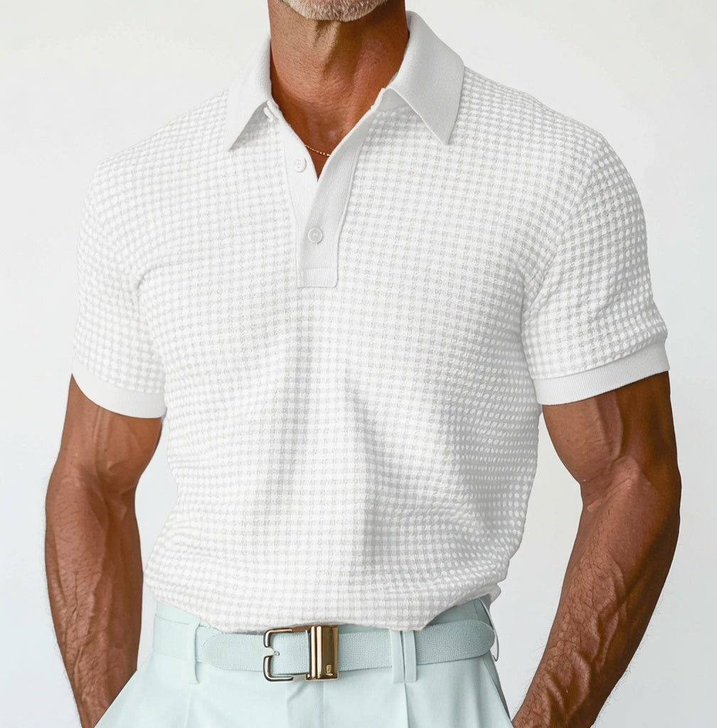 Męska koszulka polo slim fit w subtelną kratkę