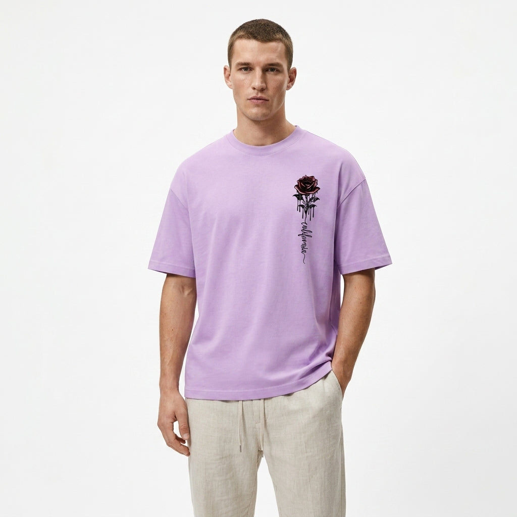 Męski T-shirt oversize z nadrukiem róży w stylu streetwear