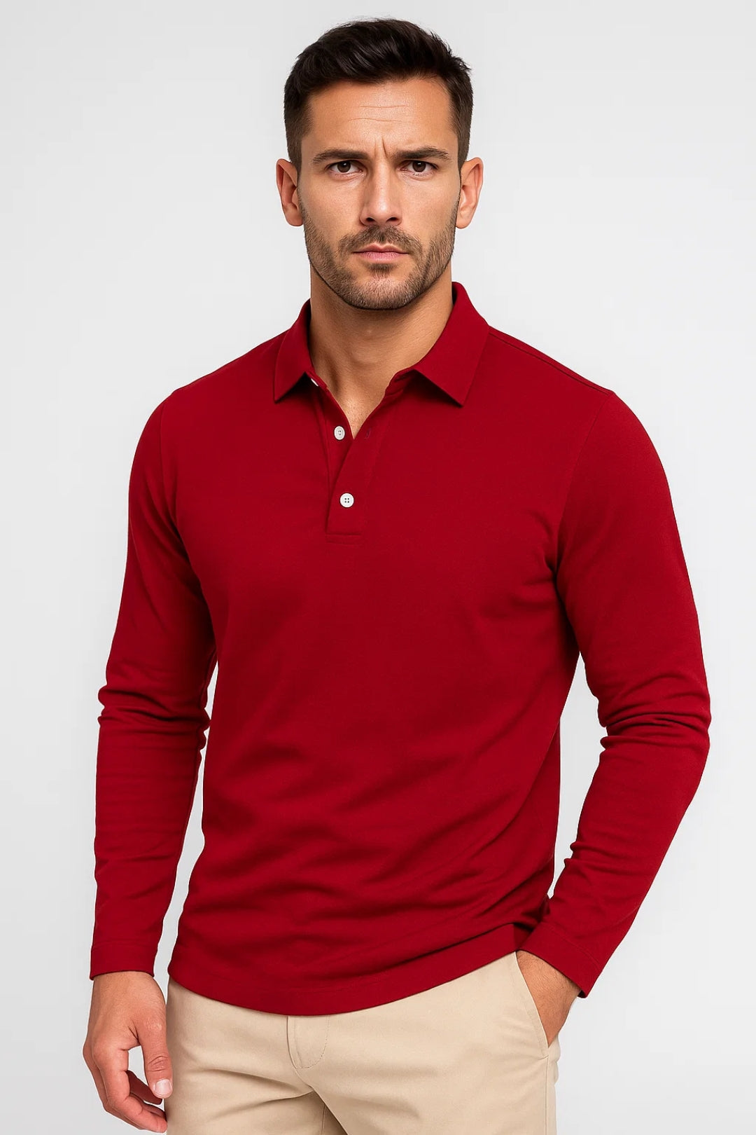 Męska koszulka polo slim fit z długim rękawem | Klasyczny kołnierz | Bawełna