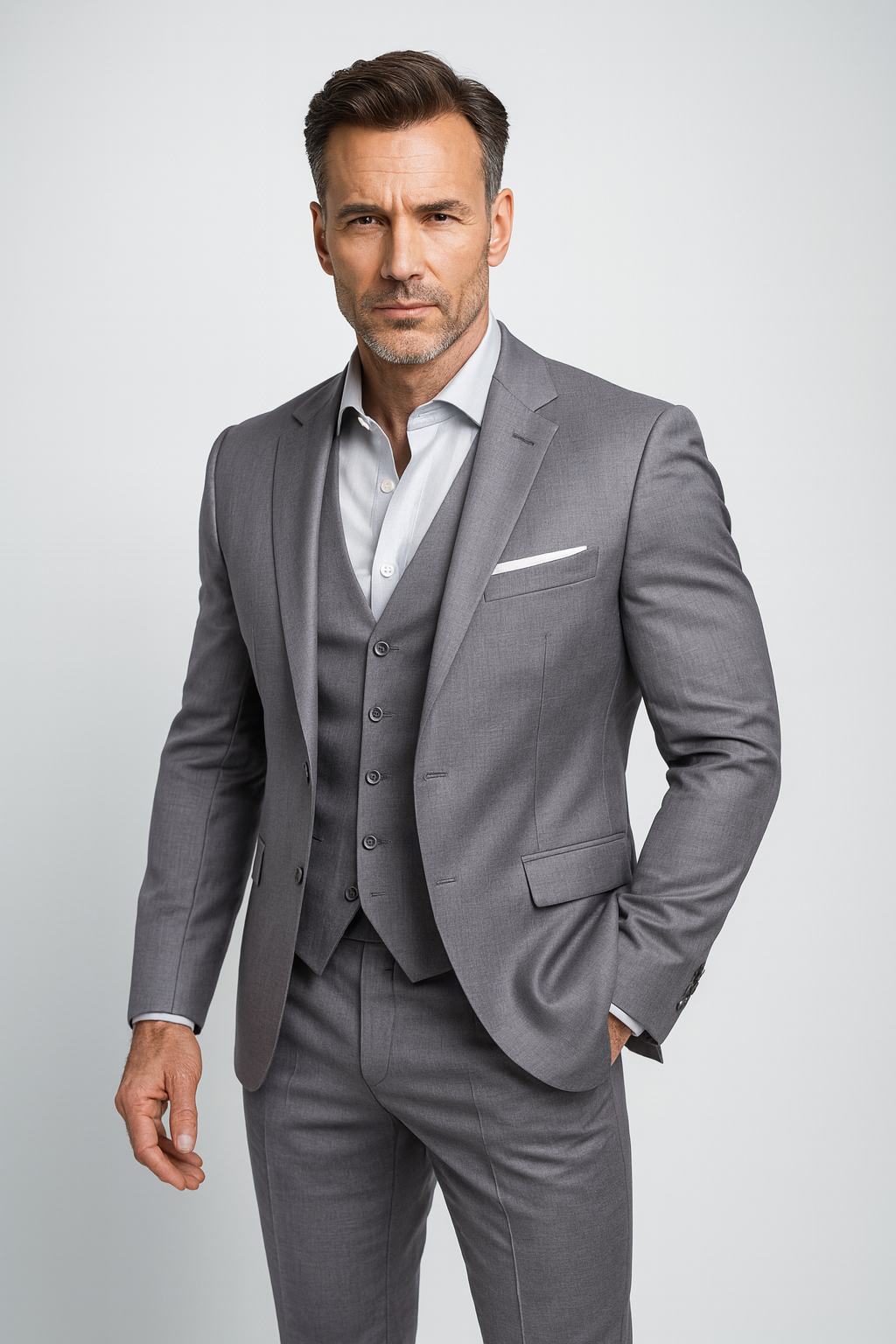 Elegancki męski garnitur trzyczęściowy | Marynarka, kamizelka i spodnie slim fit