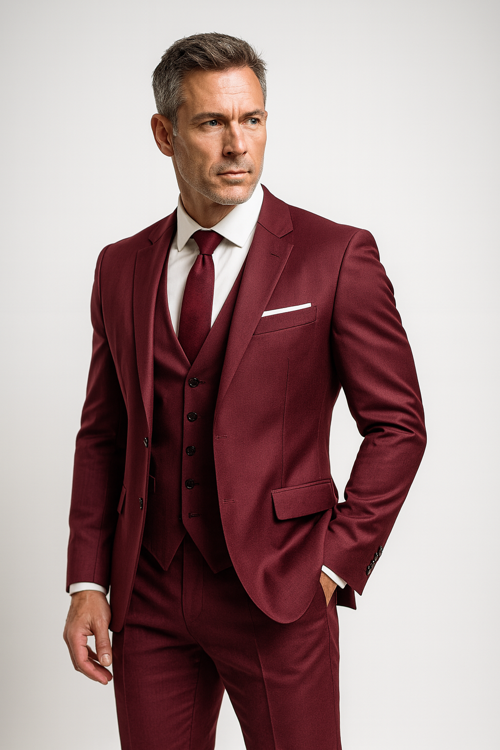 Elegancki męski garnitur trzyczęściowy | Marynarka, kamizelka i spodnie slim fit