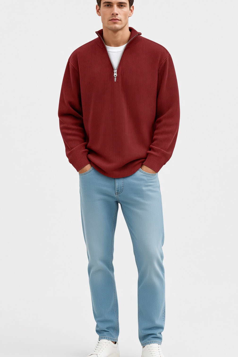 Męski sweter z zamkiem polo