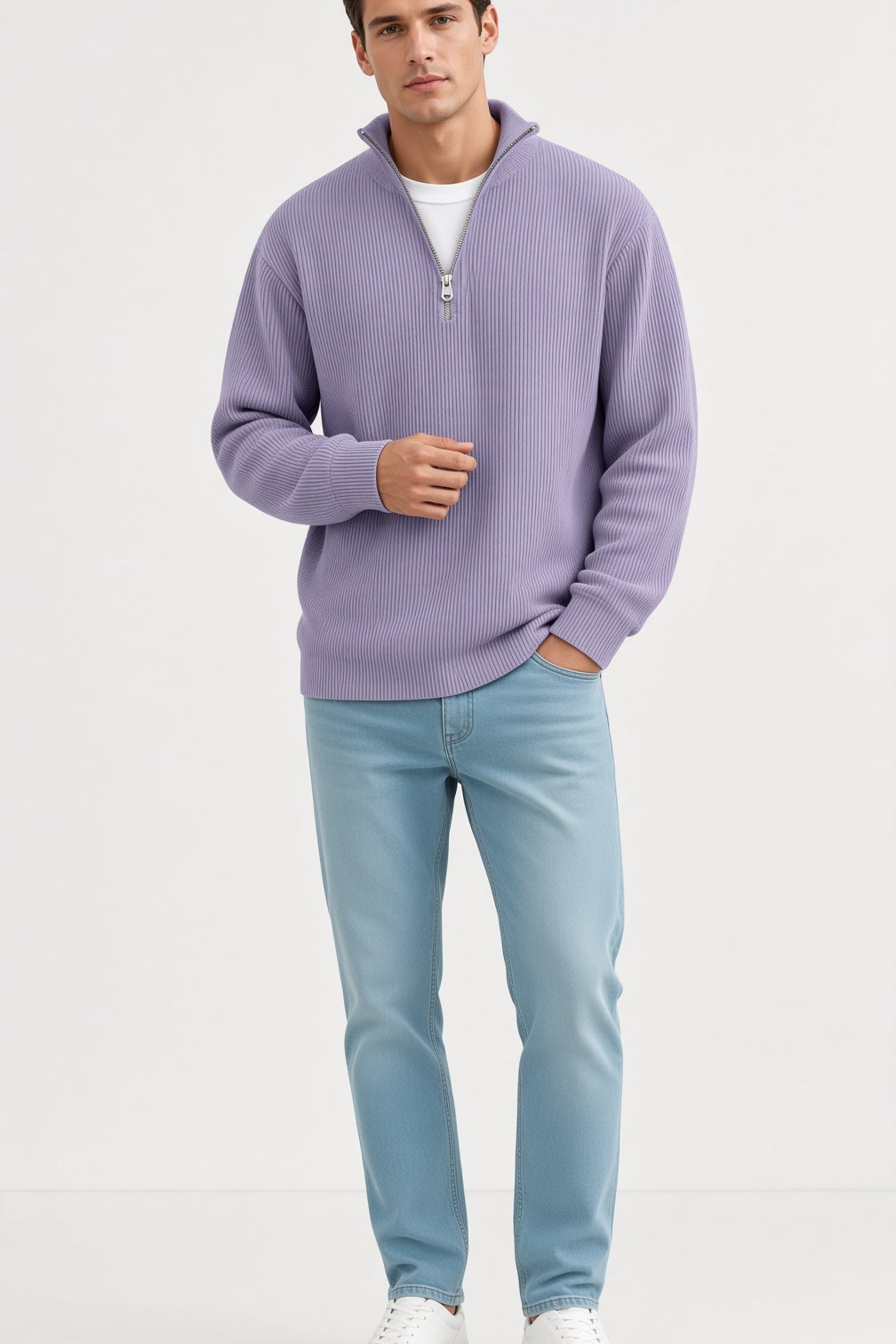 Męski sweter z zamkiem polo