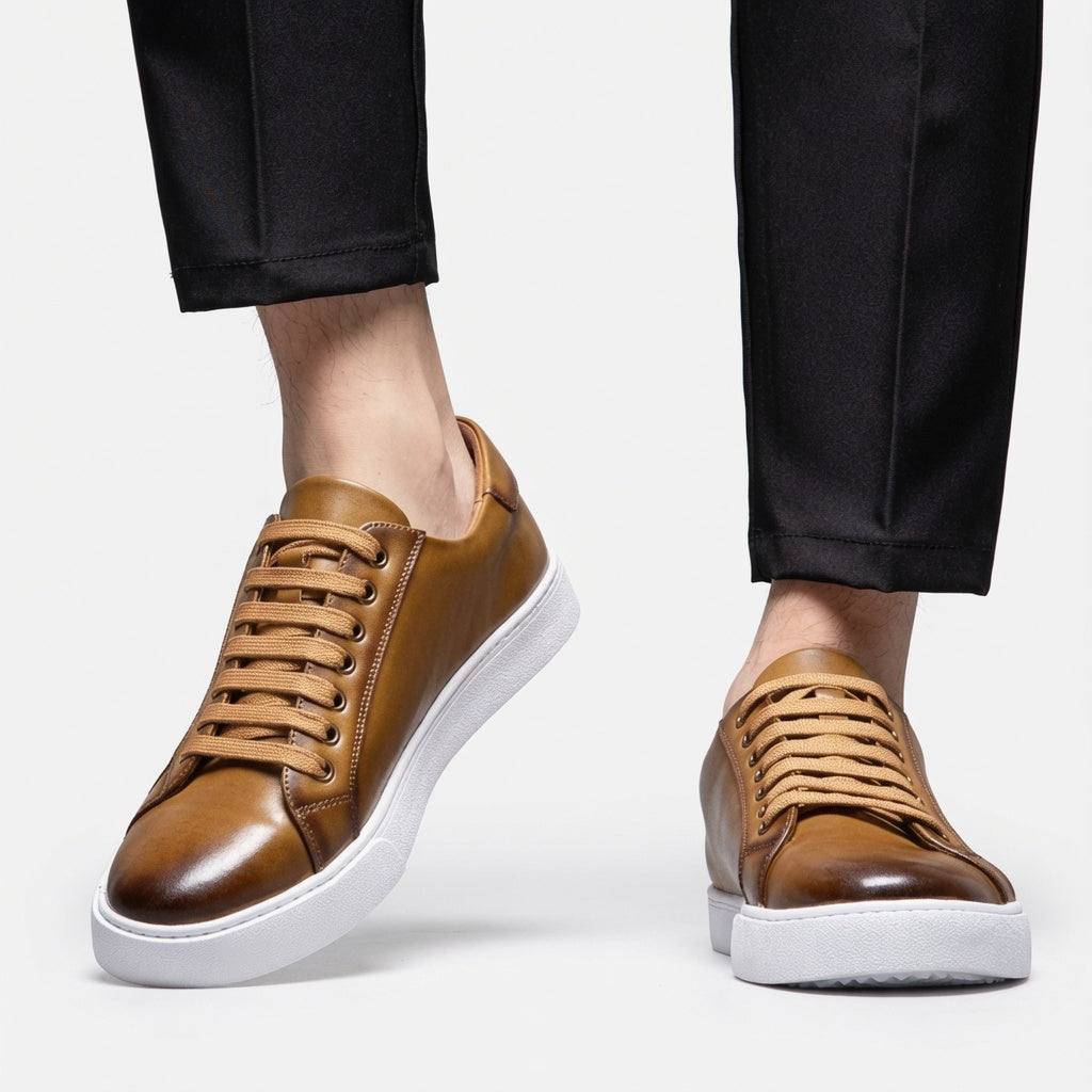 Męskie skórzane sneakersy sznurowane w stylu smart casual