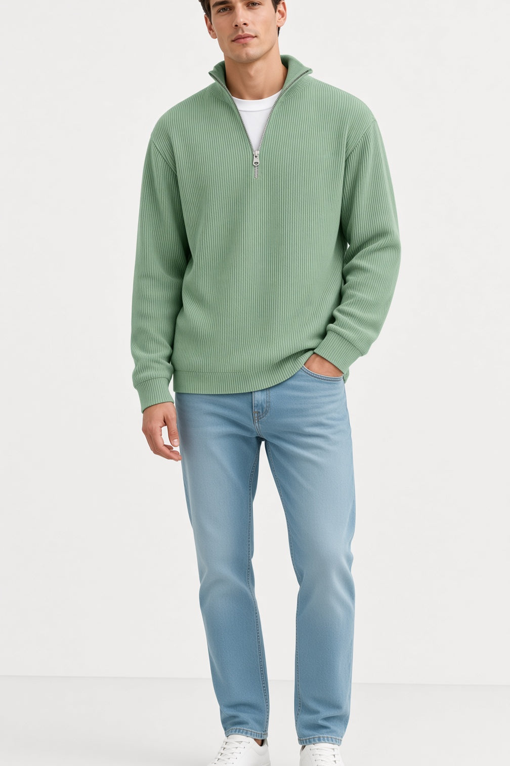 Męski sweter z zamkiem polo
