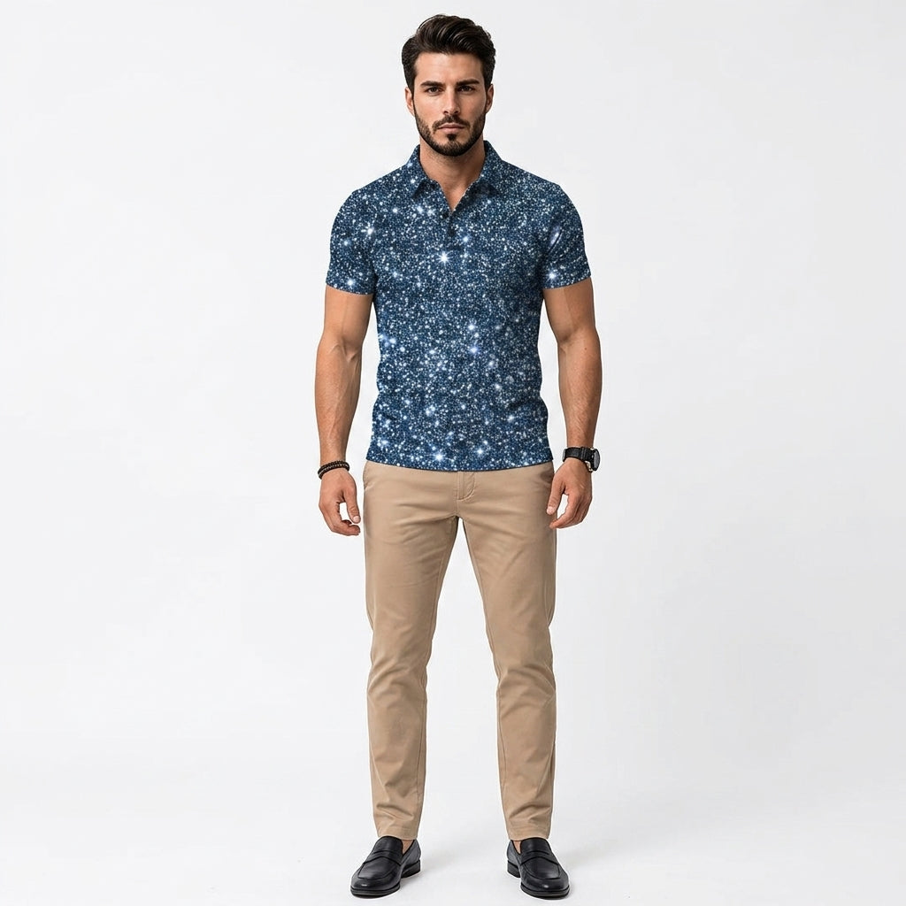 Męska koszulka polo slim fit z połyskującym nadrukiem