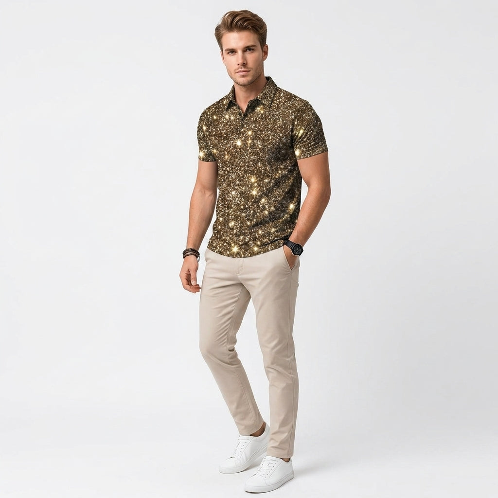 Męska koszulka polo slim fit z połyskującym nadrukiem
