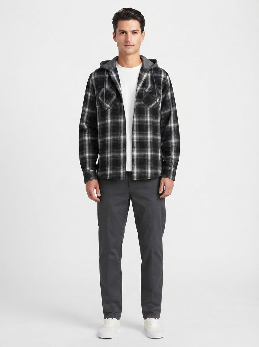 Męska koszula overshirt w kratę z kapturem