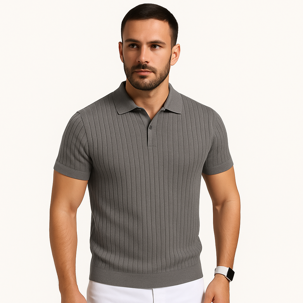 Męska koszulka polo slim fit bez guzików z prążkowaną fakturą