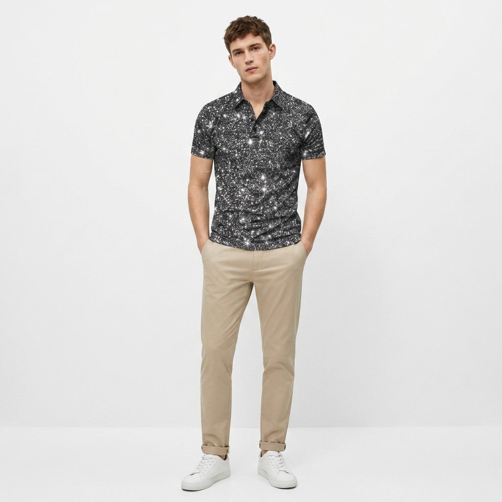 Męska koszulka polo slim fit z połyskującym nadrukiem