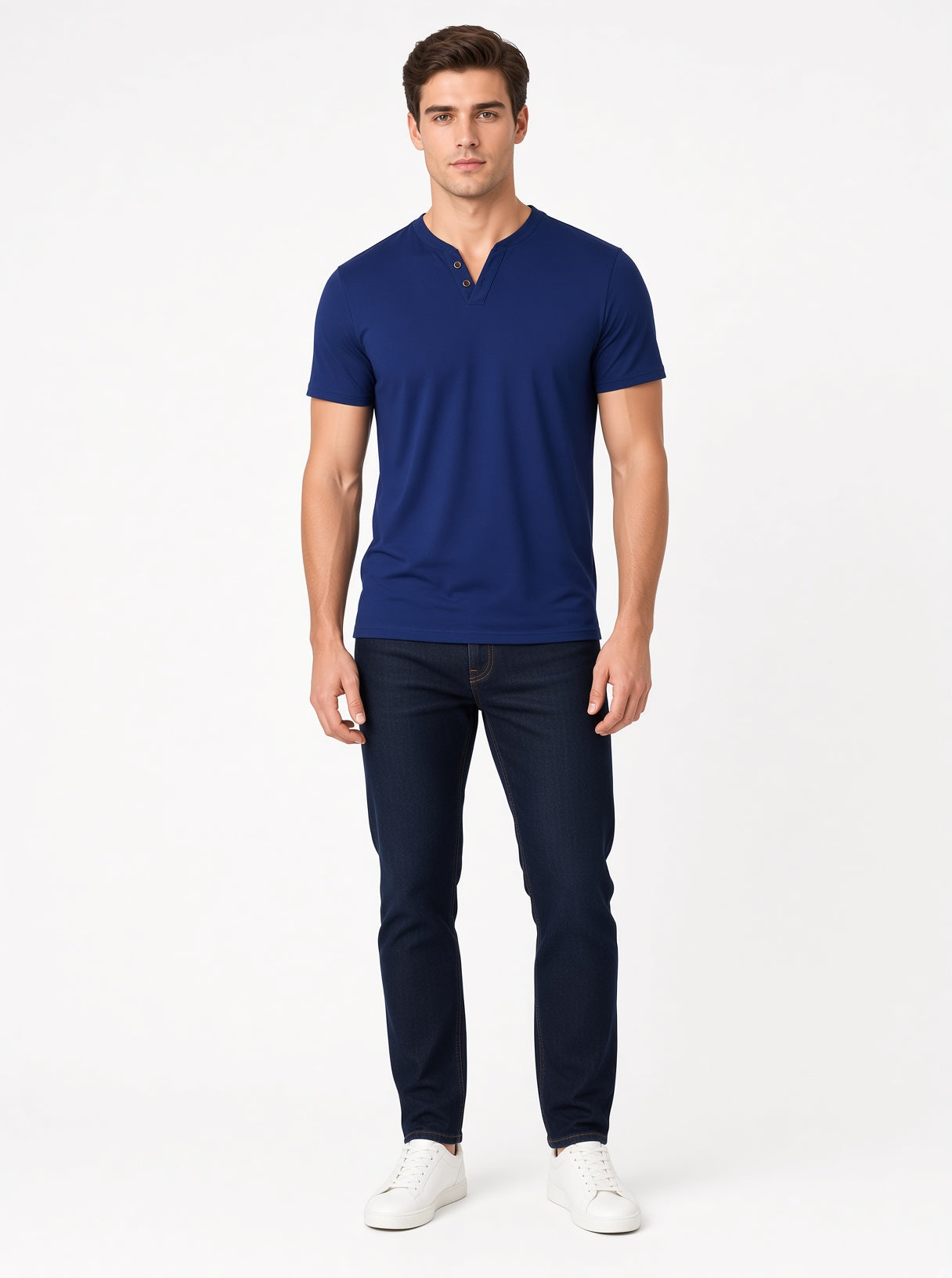 Koszulka henley męska z krótkim rękawem elegancka