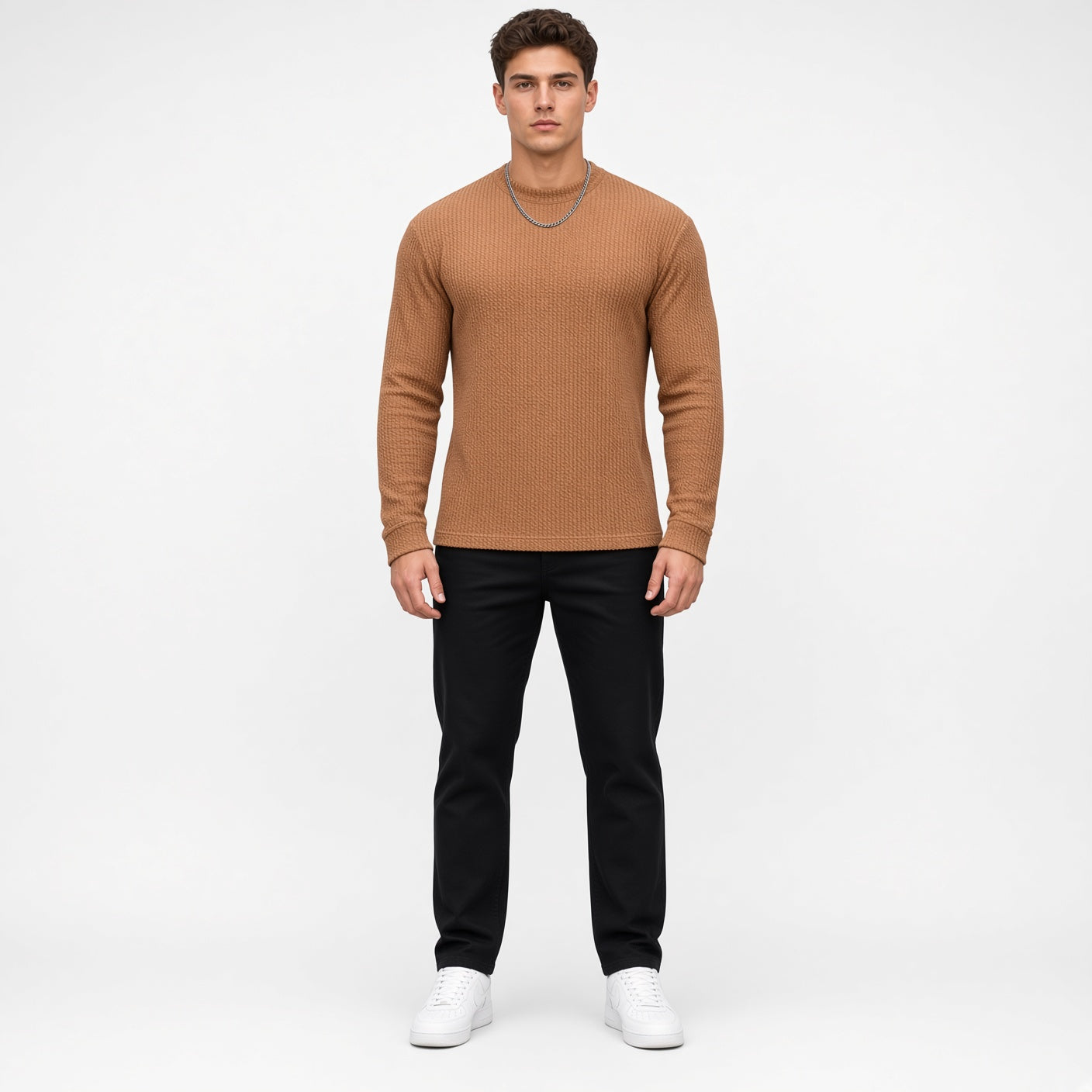 Longsleeve męski teksturowany na co dzień