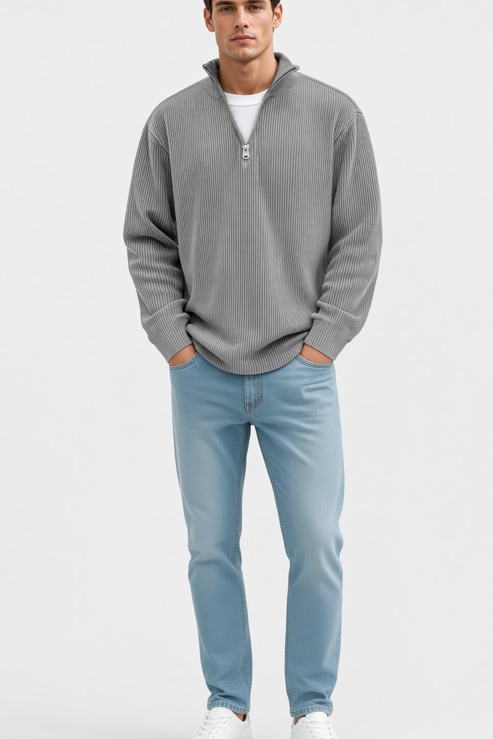 Męski sweter z zamkiem polo