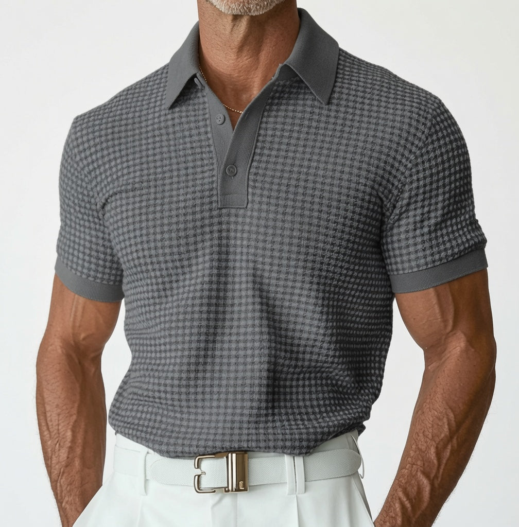 Męska koszulka polo slim fit w subtelną kratkę