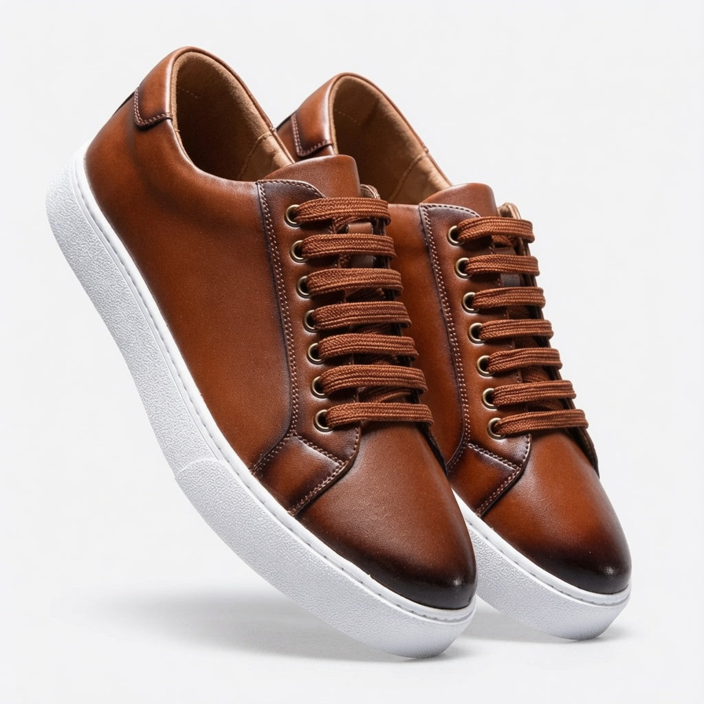 Męskie skórzane sneakersy sznurowane w stylu smart casual