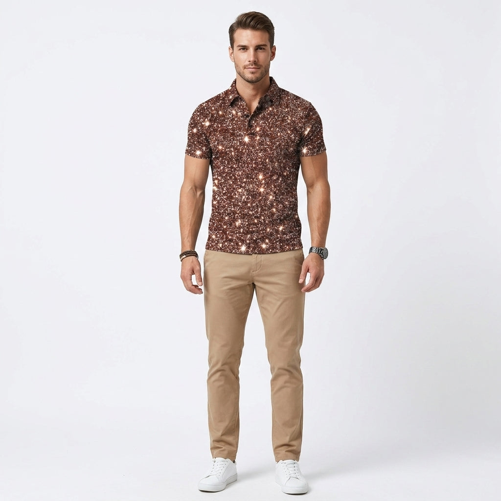 Męska koszulka polo slim fit z połyskującym nadrukiem