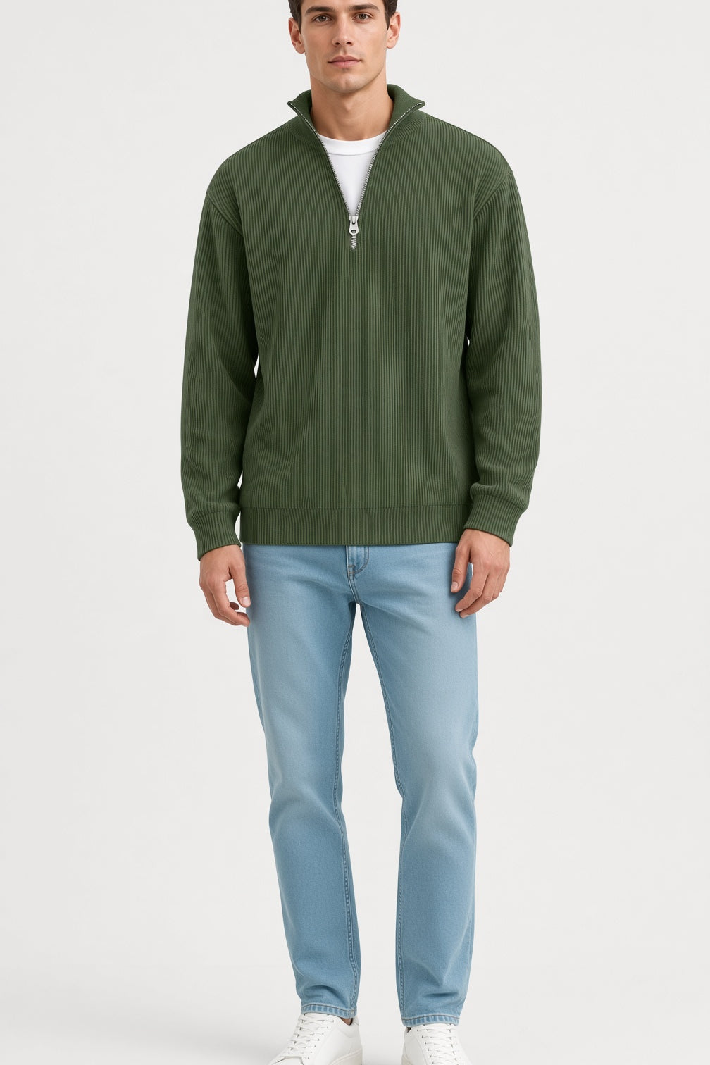 Męski sweter z zamkiem polo