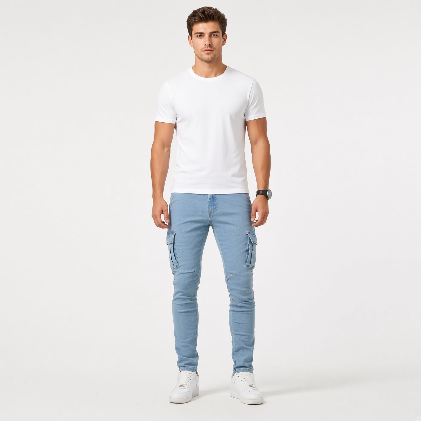 Spodnie bojówki męskie z kieszeniami slim fit