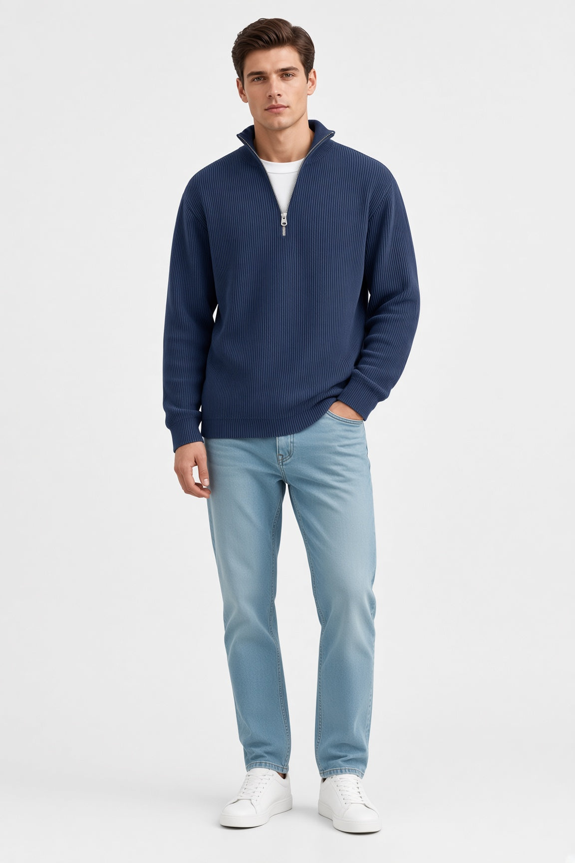 Męski sweter z zamkiem polo
