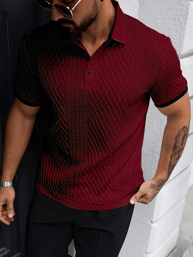 Polo Męskie z Dekoltem V i Wzorem Jacquard