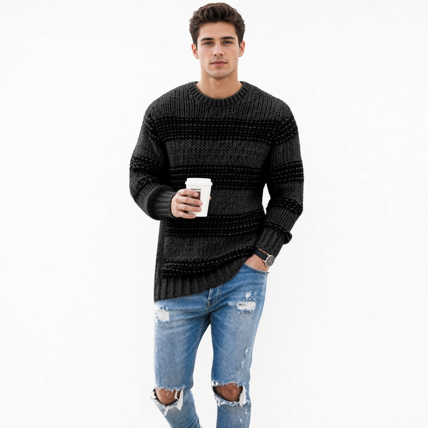 Sweter męski dziergany casualowy na co dzień
