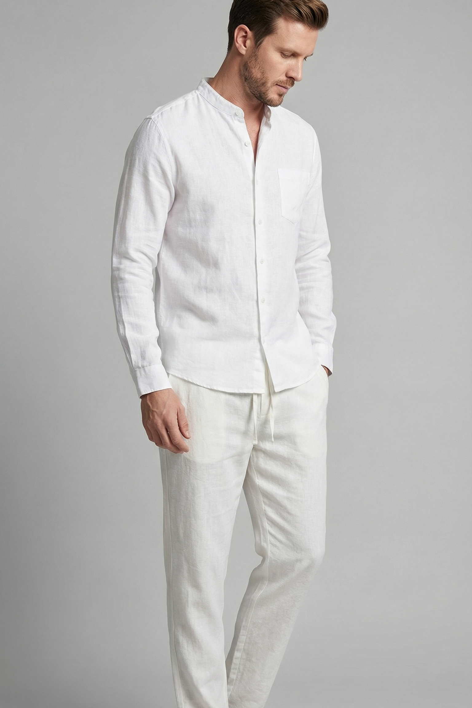 Letni Komplet Męski Koszula i Spodnie Slim Fit