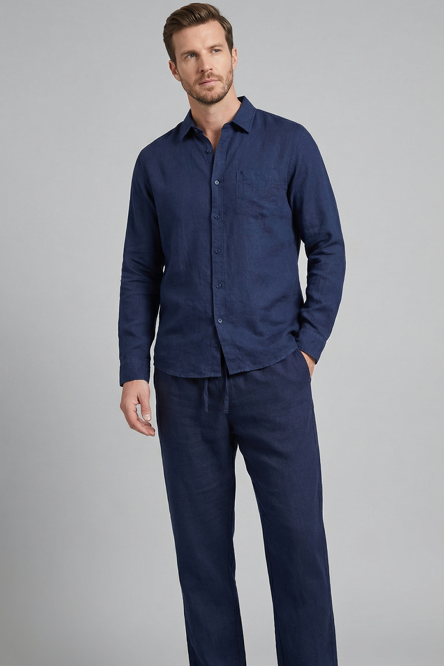 Letni Komplet Męski Koszula i Spodnie Slim Fit