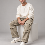 Spodnie cargo męskie z prostą nogawką — Taupe — model 25–35 lat