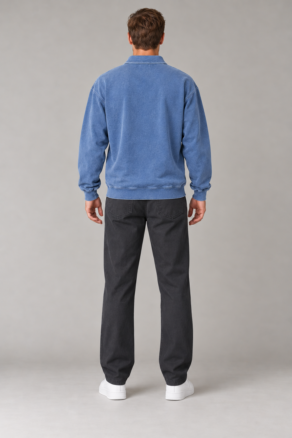Bluza polo męska oversize o spranym wyglądzie — Niebieski — widok z tyłu