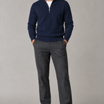 Sweter męski quarter zip z prążkowanymi brzegami — Granatowy — widok z przodu