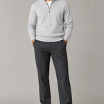 Sweter męski quarter zip z prążkowanymi brzegami — Jasnoszary — widok z przodu