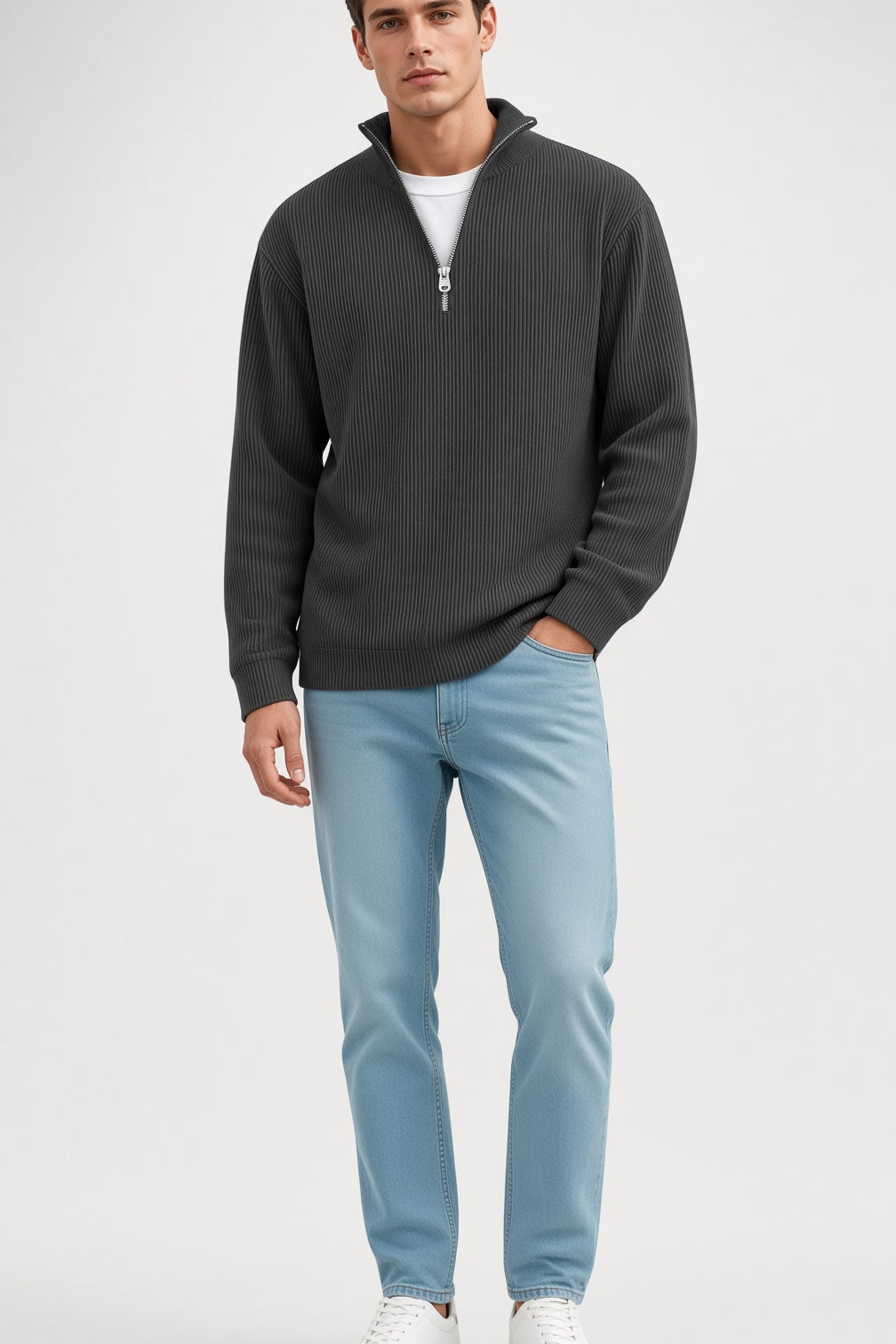 Męski sweter z zamkiem polo