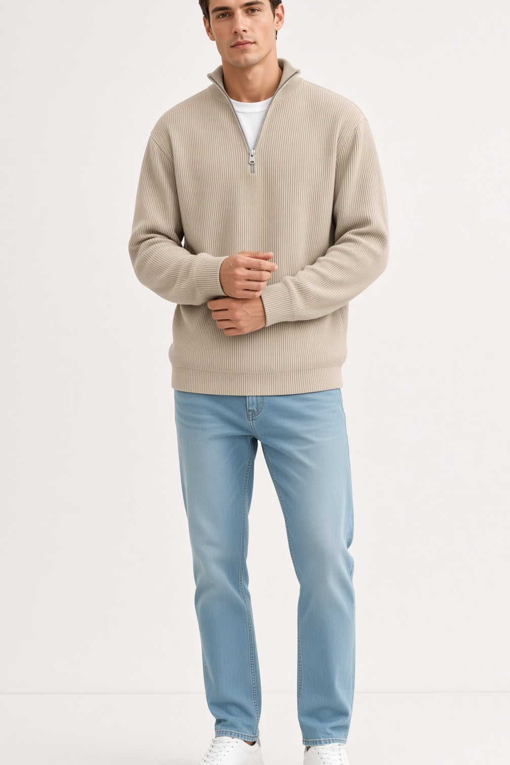 Męski sweter z zamkiem polo