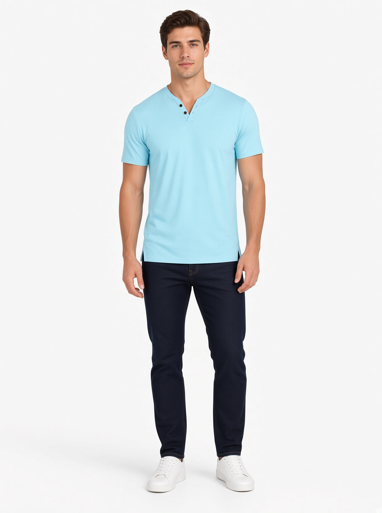 Koszulka henley męska z krótkim rękawem elegancka