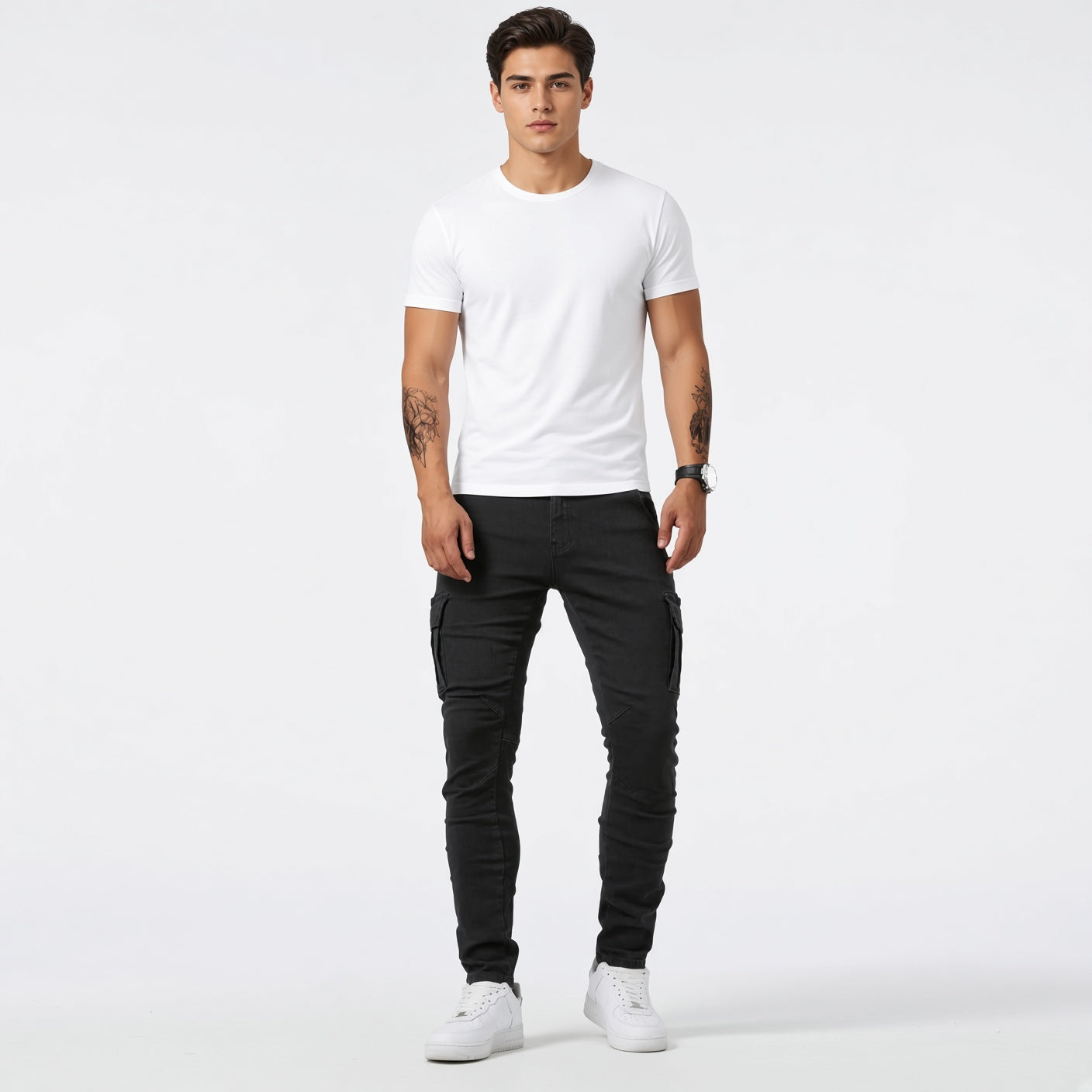 Spodnie bojówki męskie z kieszeniami slim fit