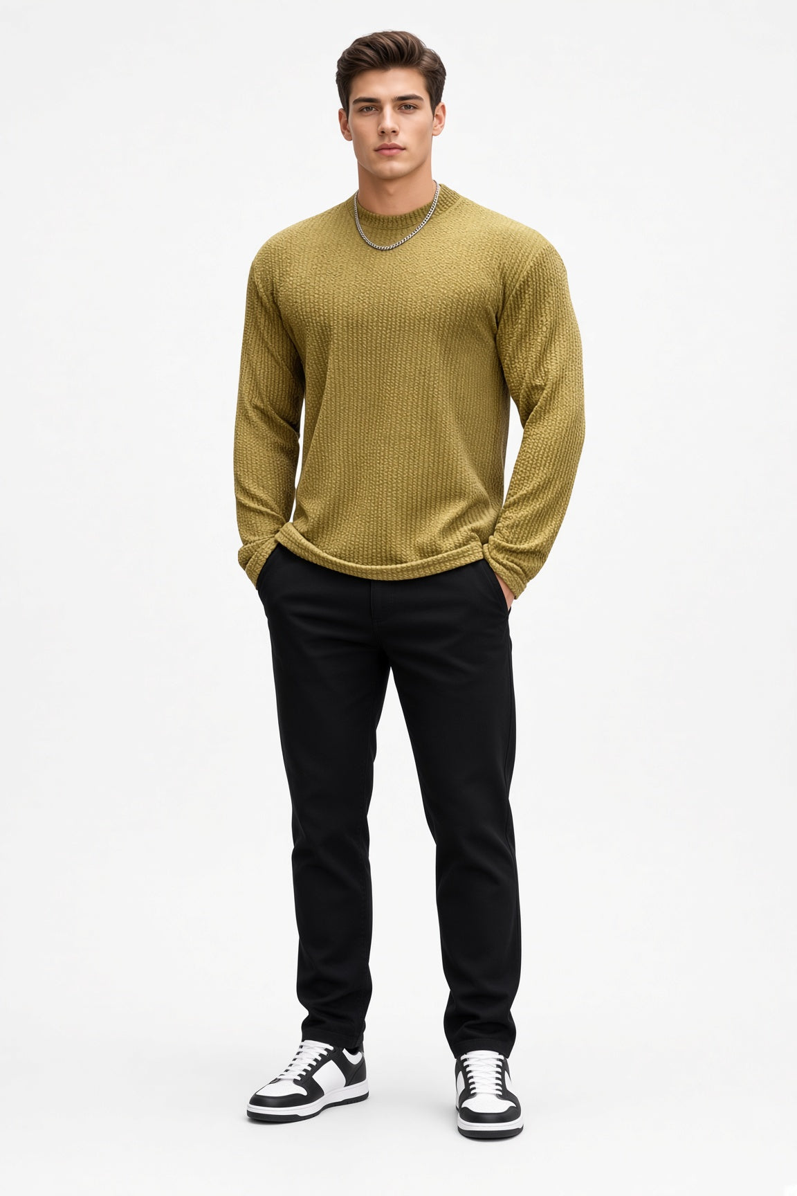 Longsleeve męski teksturowany na co dzień