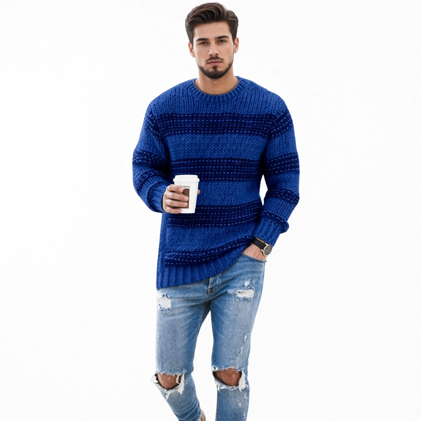Sweter męski dziergany casualowy na co dzień